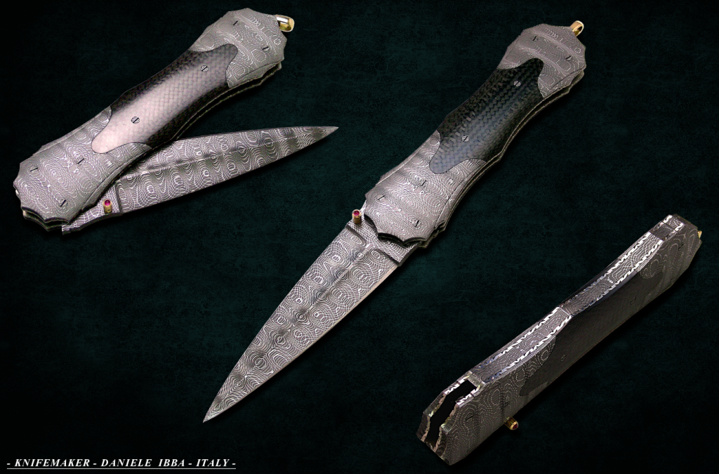 Coltello pieghevole di lusso in damasco Daniele Ibba – Ibrido I